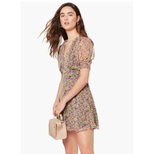 The East Order Floral Print Mini‎ Dress Short Sleeve V Neck XS
